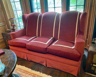 $1,800 Custom three cushion wing sofa                                           43"h x 75" long x 37"d 