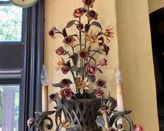 Now $750 - Was $850 Pair vintage Currey & Co.  iron floral light  sconces   25"h x 17"w    