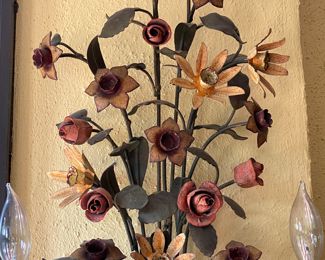 Now $750 - Was $850 Pair vintage Currey & Co.  iron floral light  sconces   25"h x 17"w    