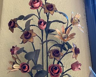 Now $750 - Was $850 Pair vintage Currey & Co.  iron floral light  sconces   25"h x 17"w         