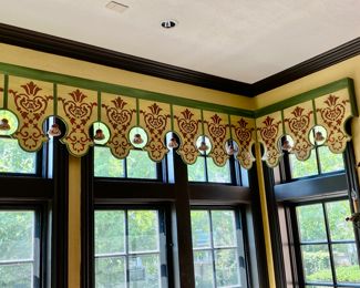 Now $650 - Was $850 Charming painted wood valance with tassels    37.5"h x 135"long