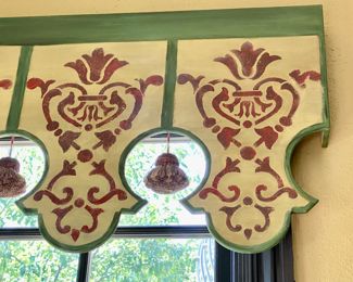 Now $650 - Was $850 Charming painted wood valance with tassels    37.5"h x 135"long