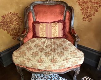 Now $900 - Was $1,200 Pair carved French bergeres 41"h x  32"w x seat depth 23"