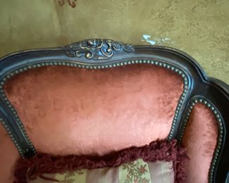 Now $900 - Was $1,200 Pair carved French bergeres 41"h x  32"w x seat depth 23"