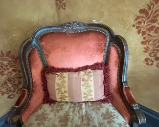 Now $900 - Was $1,200 Pair carved French bergeres 41"h x  32"w x seat depth 23"