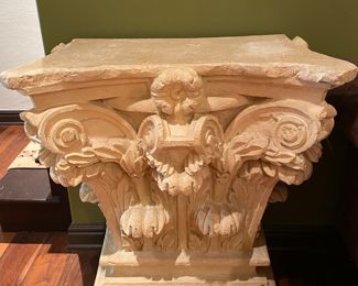 $850.00 Pair carved plaster column capital tables                             34"h x 31.5"w x 16"d