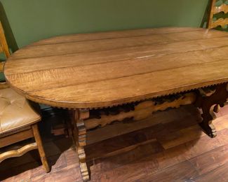 $1,600 French country dining table and 4 ladder back chairs with leather cushions                                                        Table: 31”h x 72” long x 36”w