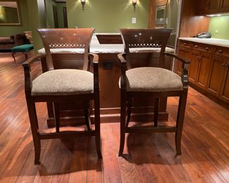 Now $375.00 - Was $500.00 Pair bar armchairs 45"h x 23"w x 25"d  seat height: 28"