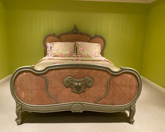 $1,200.00 Wonderful French caned painted queen bed   