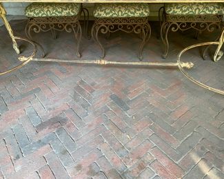 $2,800.00 Exceptional antique French heavy wrought iron zinc top dining table with table with 8 dining chairs with upholstered seats. Table 30"h x 88" long 41"w     