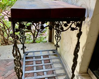 Now $1,200 - Was $1,400 Fantastic antique iron butcher block cart  37"h x 25"d 