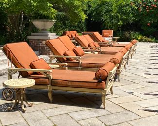 Cast Classics cast aluminum chaise lounges:                                                                                                                                                             cushions need cleaning or replacement, a few areas of paint loss