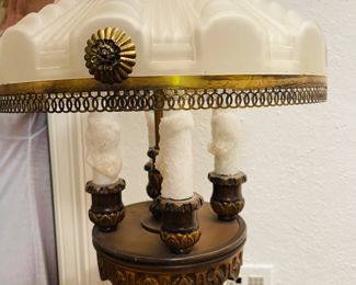 $950.00 Antique frosted glass four candle hanging fixture - 2 available