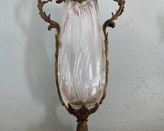 $225.00 Glass vase with metal mounts                            21.5"h x 10.5"w