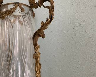 $225.00 Glass vase with metal mounts                            21.5"h x 10.5"w