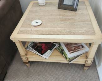 Travertine top Side Table