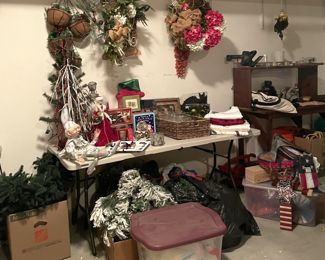 Christmas decor, garlands, dolls, wreaths