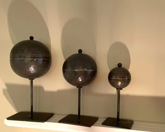 metal orbs decorative art, set of three 3