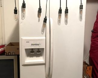 edison light, italian lights, white refrigerator