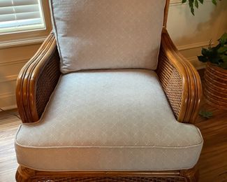 rattan armchair, beige pattern, houseplants
