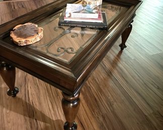 glass top wood coffee table