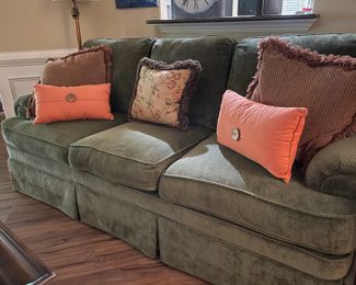 Norwalk green sofa, throw pillows