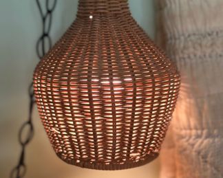 Vtg. Small wicker hanging lamp