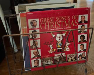Vtg.Christmas albums and book rack