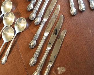 International, Brocade Sterling 4pc. place setting for 12 w/7 soup spoons and w/5 serving pieces