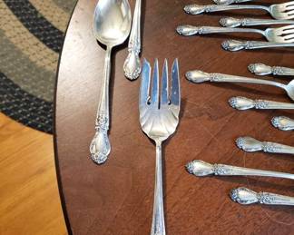 International, Brocade Sterling 4pc. place setting for 12 w/7 soup spoons and w/5 serving pieces