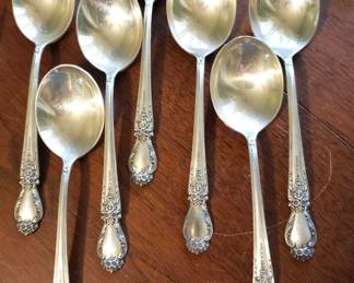 International, Brocade Sterling 4pc. place setting for 12 w/7 soup spoons and w/5 serving pieces