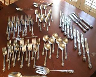 International, Brocade Sterling 4pc. place setting for 12 w/7 soup spoons and w/5 serving pieces