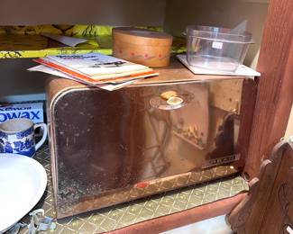Vtg. Lincoln Beauty Ware bread box and Cannister Set - Copper Speckled