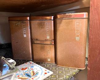Vtg. Lincoln Beauty Ware bread box and Cannister Set - Copper Speckled