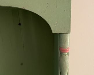 Vintage Farmhouse Style Hand-Stenciled Pale Apple Green Bookcase. Measures 17" W x 9" D x 61" H. Photo 3 of 3.