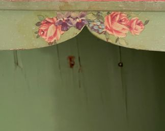 Vintage Farmhouse Style Hand-Stenciled Pale Apple Green Bookcase. Measures 17" W x 9" D x 61" H. Photo 2 of 3.