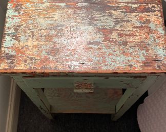 Antique Pale Green "Shabby Chic" / Farmhouse Style Side Table - 2 Available. Each Measures 15" W x 14" D x 30" H. Photo 3 of 4.