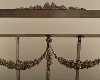 Vintage Metal Queen Bed Frame with Decorative Floral Garland Swags. Photo 2 of 4.