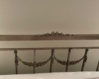 Vintage Metal Queen Bed Frame with Decorative Floral Garland Swags. Photo 3 of 4.