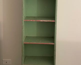 Vintage Farmhouse Style Hand-Stenciled Pale Apple Green Bookcase. Measures 17" W x 9" D x 61" H. Photo 1 of 3.