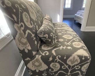 Ikat Upholstered Slipper-Style Love Seat. Measures 54" W x 33" D. Photo 2 of 2.