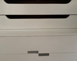 Mid-Century White Highboy Dresser. Measures 35" W x 19" D x 45" H. Photo 3 of 4.