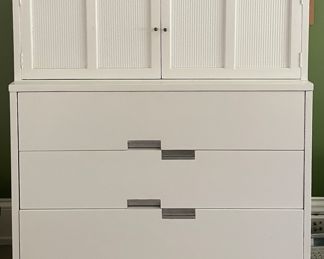 Mid-Century White Highboy Dresser. Measures 35" W x 19" D x 45" H. Photo 1 of 4.