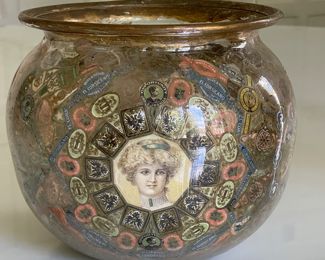 Folk Art Cigar Label Decoupage Fish Bowl.
