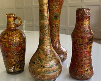Folk Art Cigar Label Decoupage Vases.