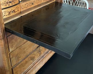 Antique Biedermeier Burl Wood Secretary with Black Leather Drop Leaf Top. Measures 42" W x 21" D x 65"H. Drop Front Extends And Additional 22". Photo 6 of 6.