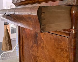 Antique Biedermeier Burl Wood Secretary with Black Leather Drop Leaf Top. Measures 42" W x 21" D x 65" H. Drop Front Extends And Additional 22". Photo 4 of 6.