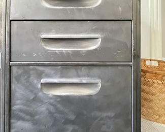 Mid-Century Metal Sliding 2-Door Credenza with 6 Drawers. Measures 70" W x 20" D x 29" H. Photo 6 of 6.