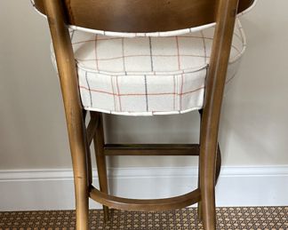 Set of 5 Mid-Century Bar Stools Upholstered in Plaid Fabric. Each Measures 17" x 17" with 32" Seat Height. Photo 3 of 5.