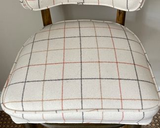 Set of 5 Mid-Century Bar Stools Upholstered in Plaid Fabric. Each Measures 17" x 17" with 32" Seat Height. Photo 4 of 5.